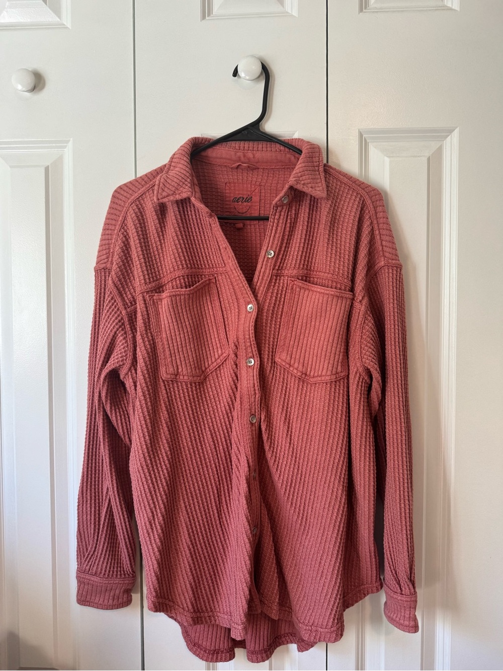 Aerie Waffle Knot Long-Sleeve Button Front Shirt - Dusty Rose